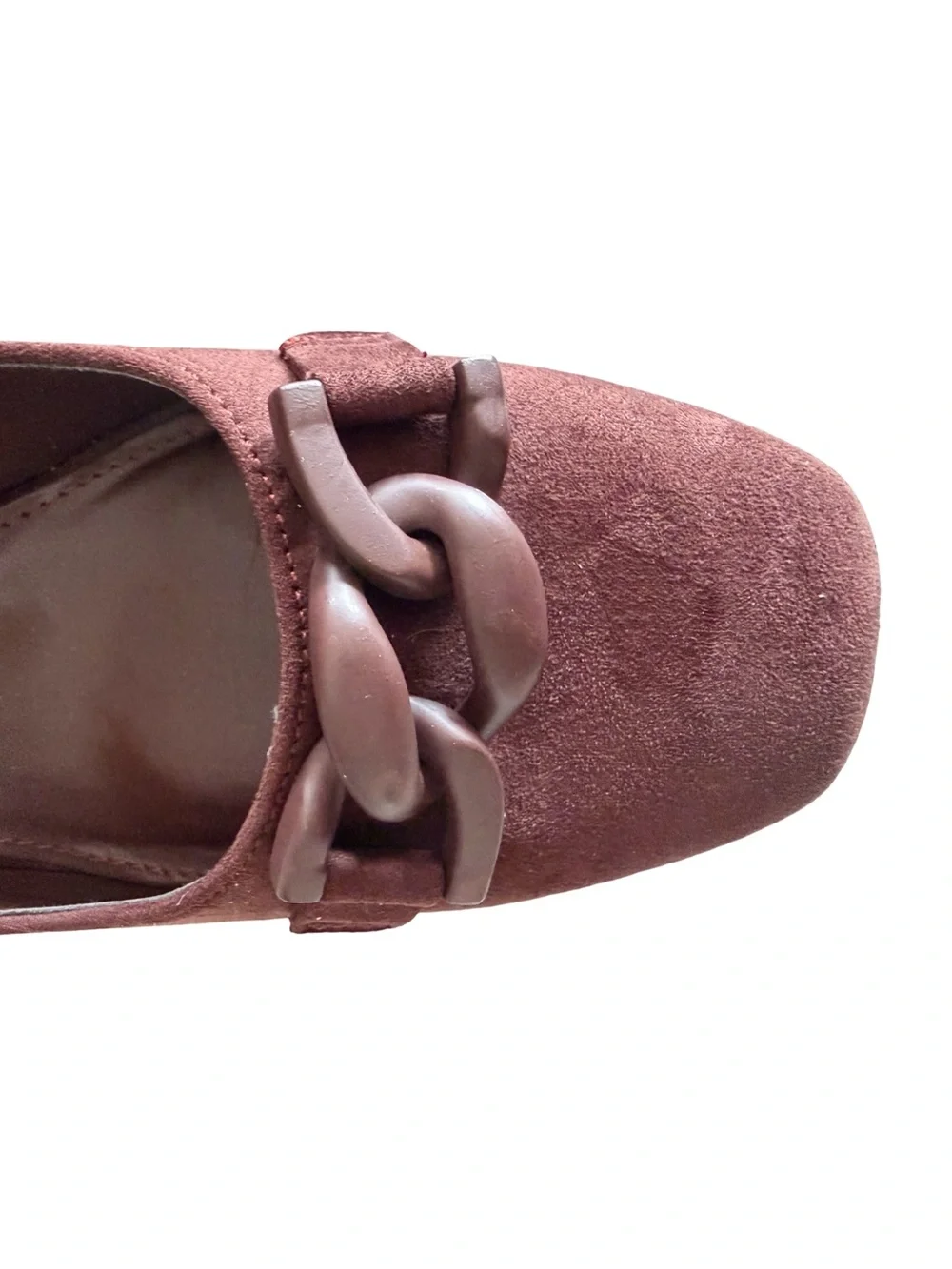 Coutgo Burgundy Faux Suede Chain Accent Block Heel Pumps Women’s Size 9.5